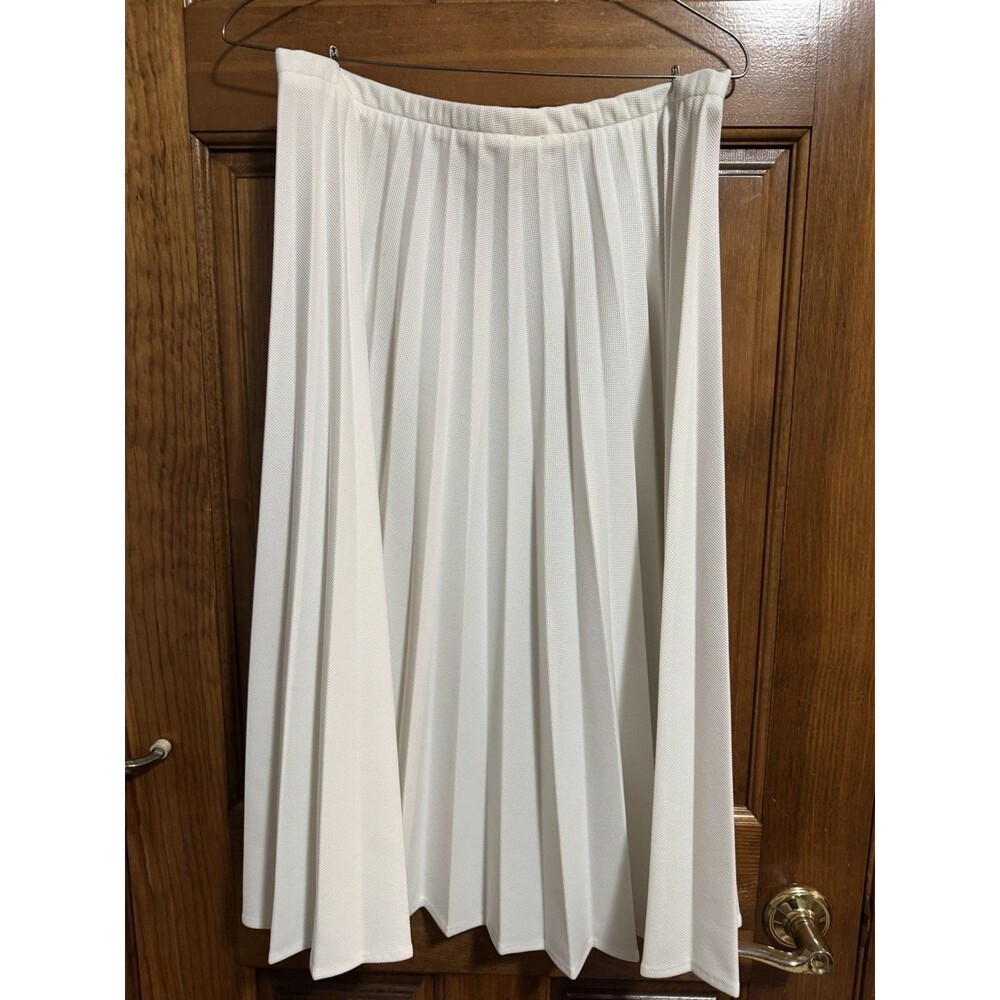 Vintage Personal White Accordion Pleated Midi Skirt Womens 12 Textured Pique 70s